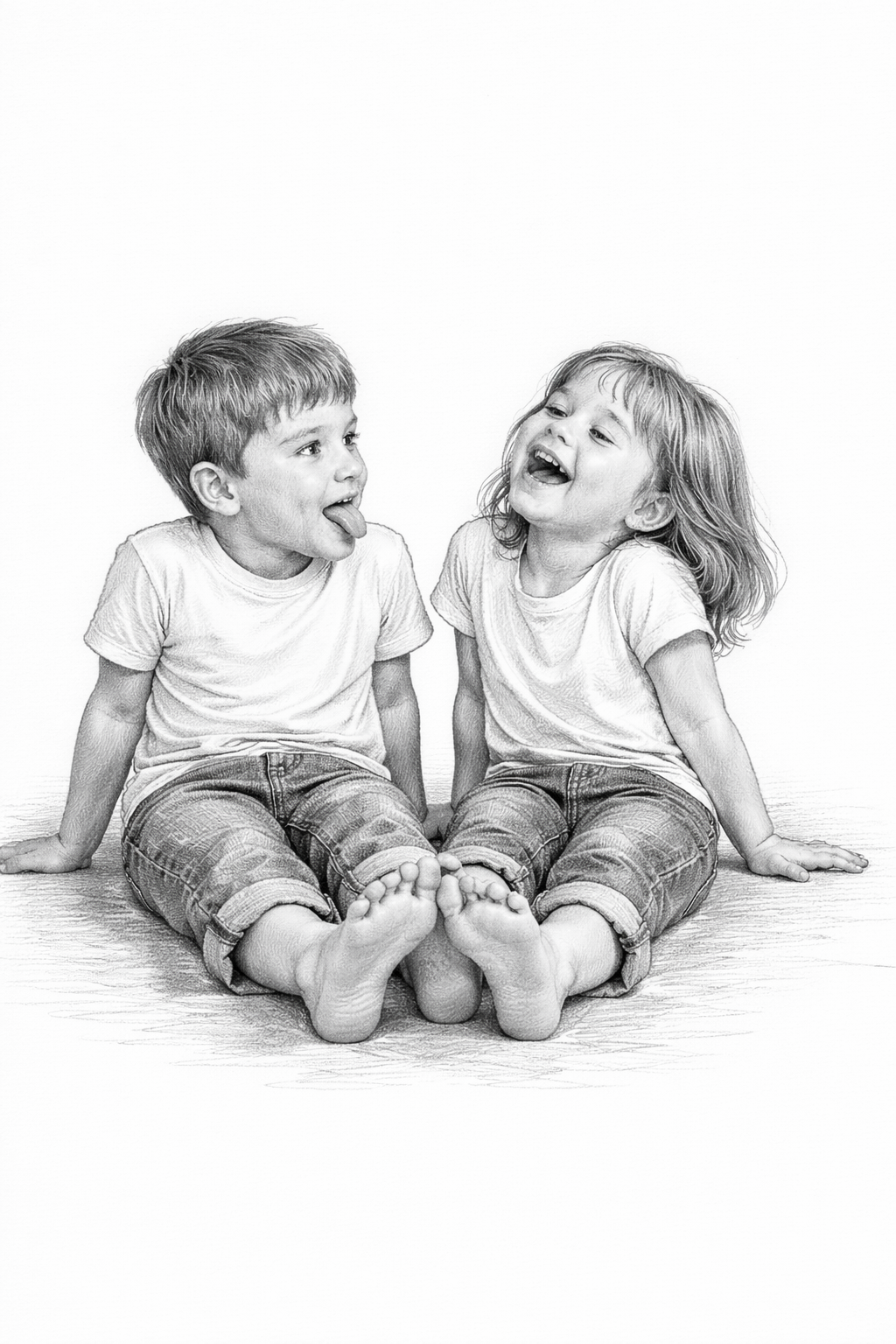 Kinderfoto als Zeichnung 2 Kinder